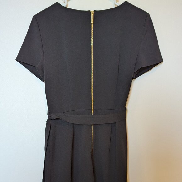Calvin Klein | NWOT Size 8 Dress Black Flutter Skirt Short Sleeve Office Work - Picture 5 of 9